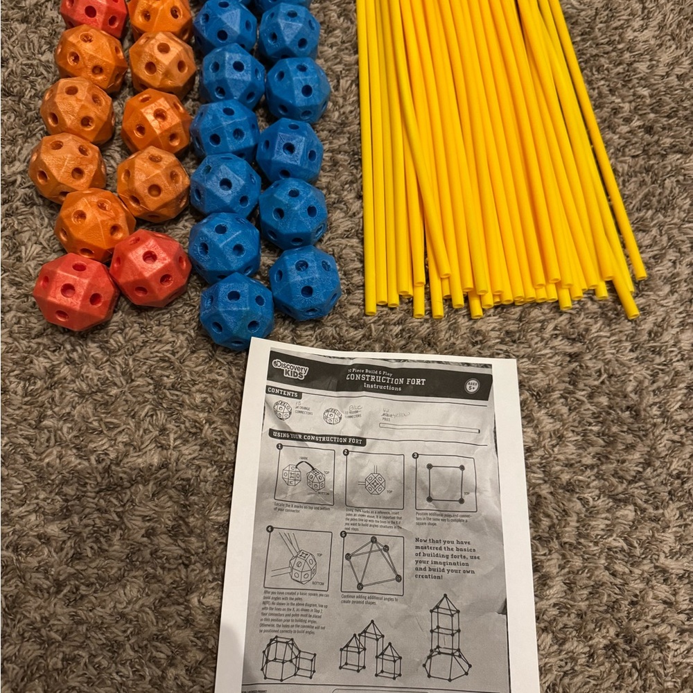 Construction Fort Building Set for Kids - Yellow, Blue, Orange